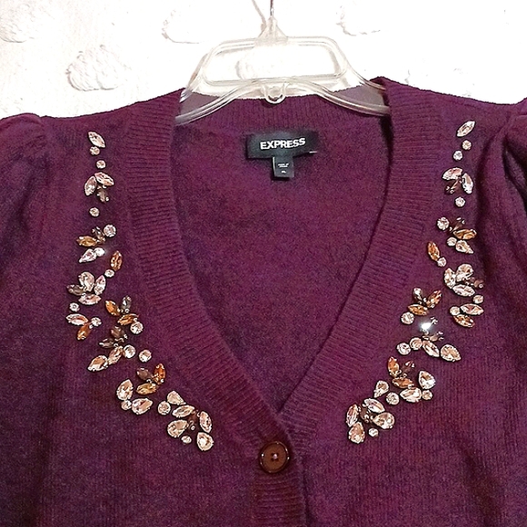 EXPRESS ⚜️ Rheinstone Embellished Puff Sleeve Cardigan.   XL - Picture 11 of 11